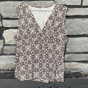 Charter Club Brown Patterned Sleeveless Top